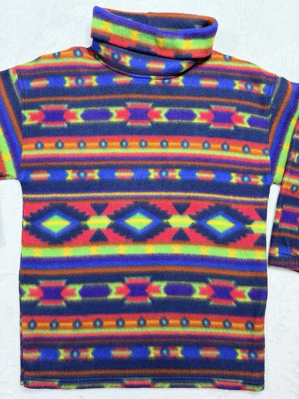 Critique Europa Southwestern Geometric Fleece Turtleneck Sweater Vintage Size S